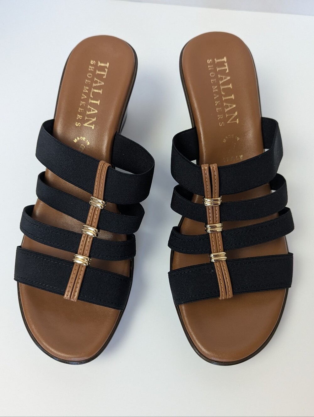 Italian Shoemakers Clover Black Elastic Wedge Sandals Size 10